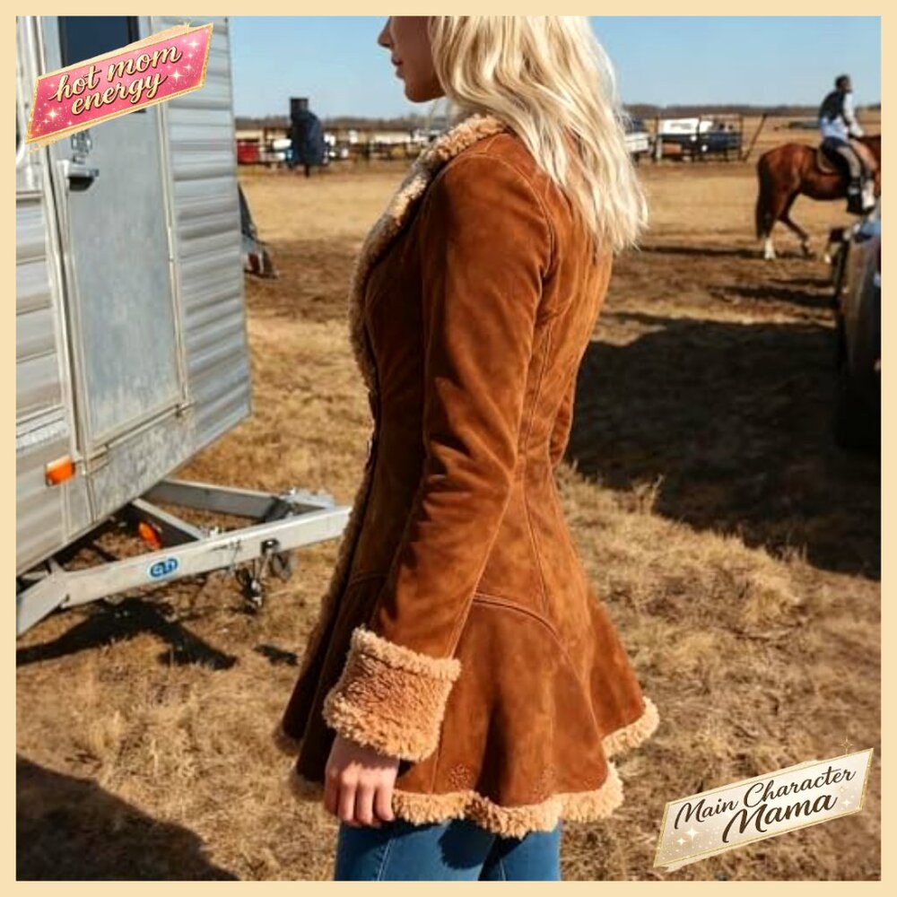 Slim-Fit Faux Leather Sherpa Lined Jacket, Waterproof Winter Coat, Button - Picture 4 of 7